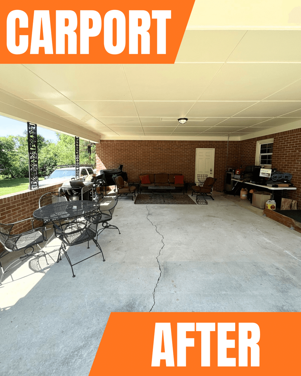 Empty carport after Rocky Road cleared out old furniture and junk