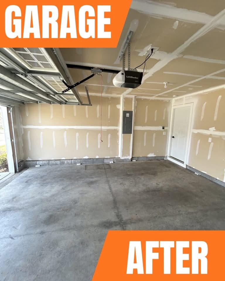 Right garage bay emptied and swept clean after the haul-off